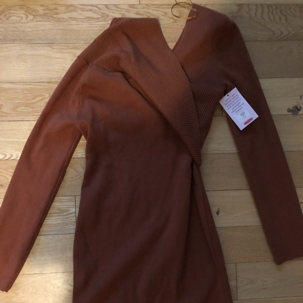 Brand NEW burnt orange/brown/gold tint fall/winter midi dress
